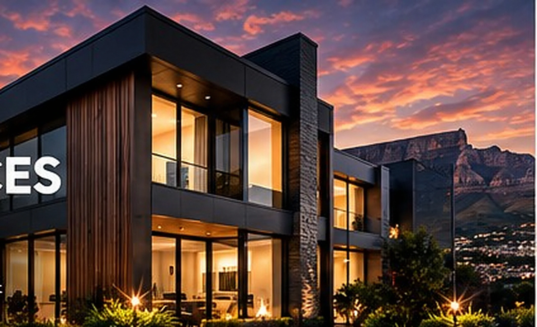 Illustrative modern home at dusk