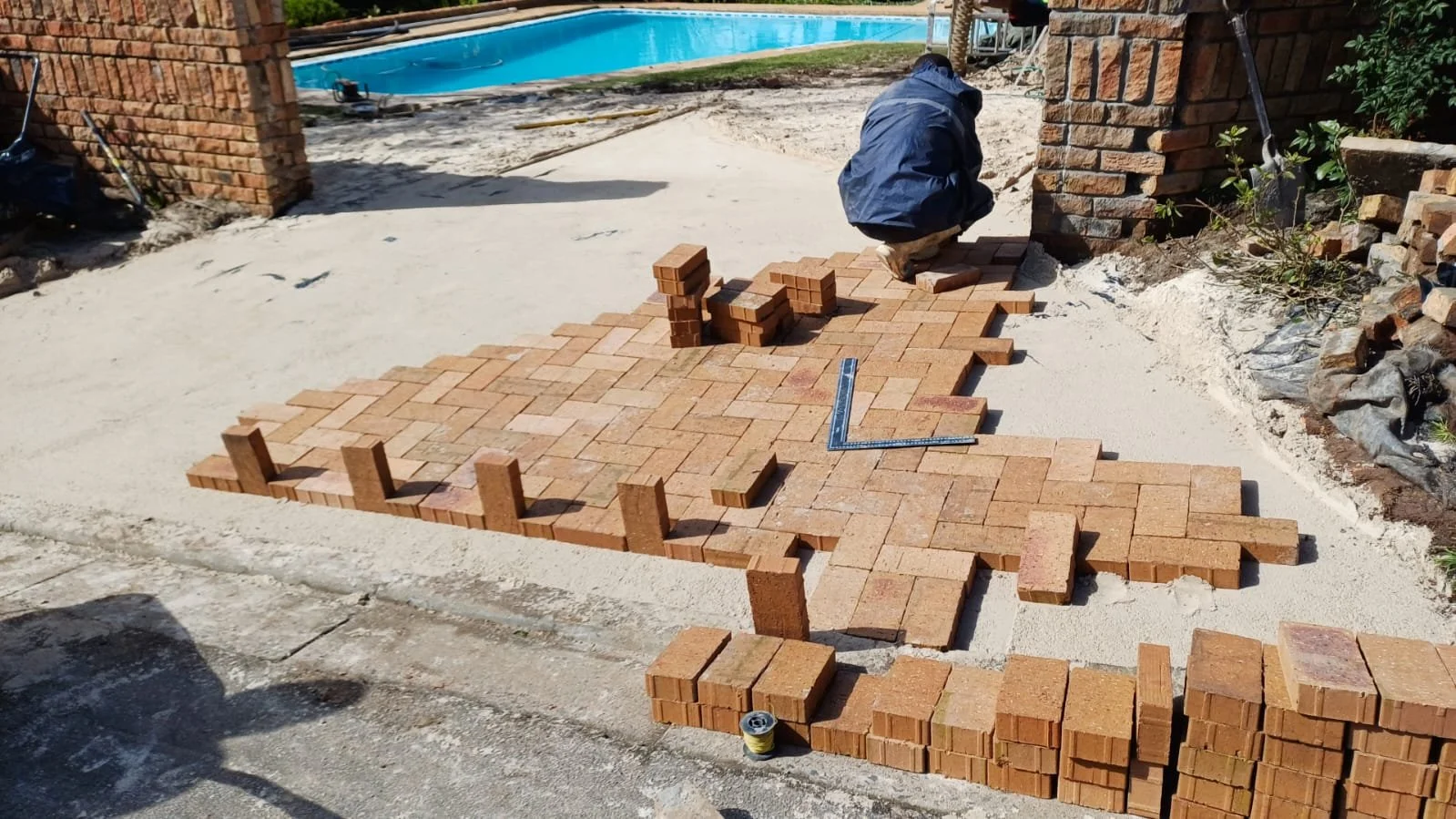 Brick paving being laid